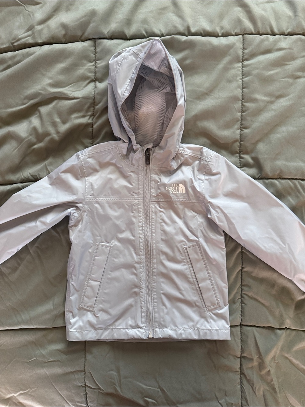The North Face Rain Jacket  Light Gray with Hood.
